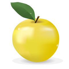 Yellow apple with a leaf