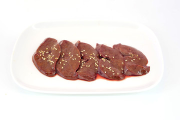 Fresh raw veal liver slices