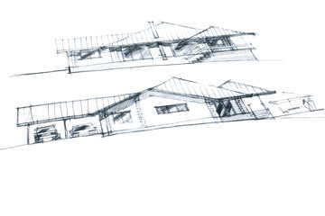 architect’s desk with pencil house sketches variations on it