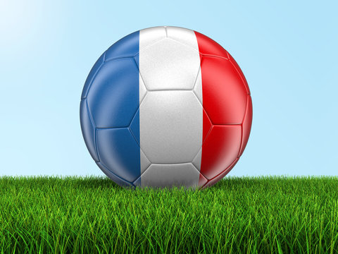 Soccer football with French flag on grass. Image with clipping path