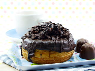 donut-cronut with chocolate flavor selective focus delicious sweet dessert