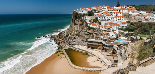 Panoramic view of Azehnas do Mar village, Sintra region, Portugal. - obrazy, fototapety, plakaty