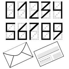 A set of numbers as on the envelope. Mailing envelope.