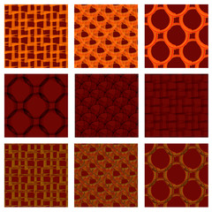 A set of nine seamless patterns. Bright African colors.