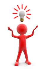 3D man with a light bulb (clipping path included)