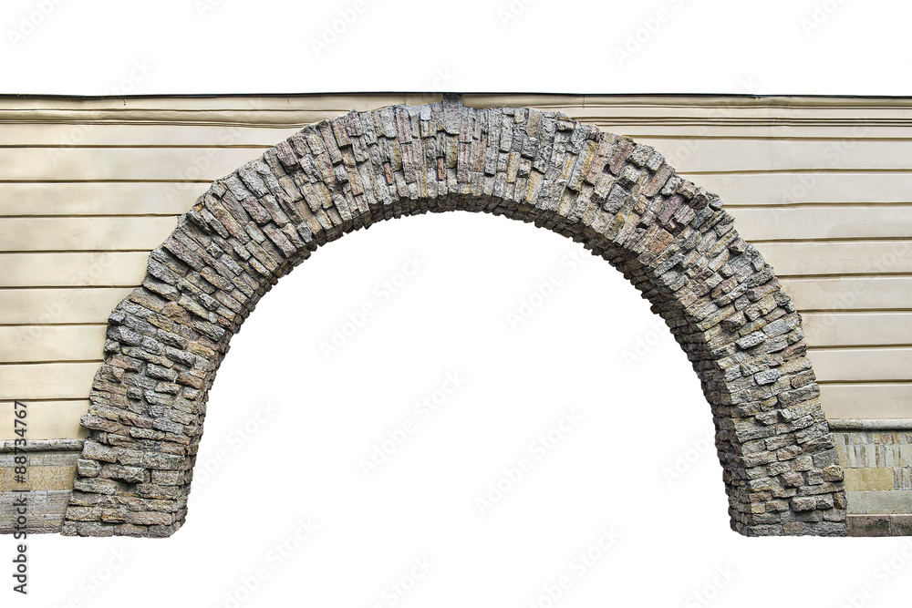 Wall mural stone arch in the wall isolated on white background