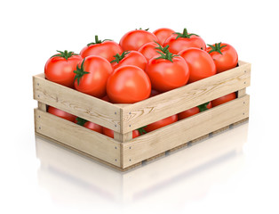 Tomatoes in wooden crate