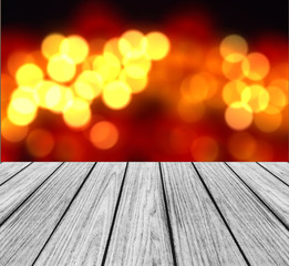 Naklejka na ściany i meble Empty Wooden Perspective Platform with Sparkling Abstract Blur Bokeh used as Template to Mock up for Display Product