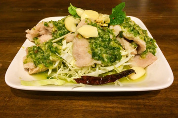 Pork Spicy Salad or Thai Style Pork with Spicy and Sour Sauce