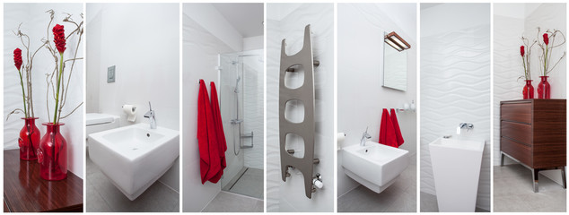 Bathroom with red decorations