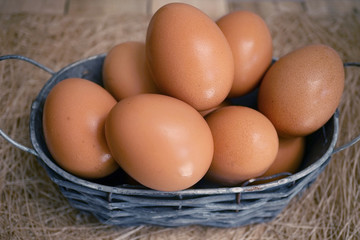 eggs in a basket on nest background
