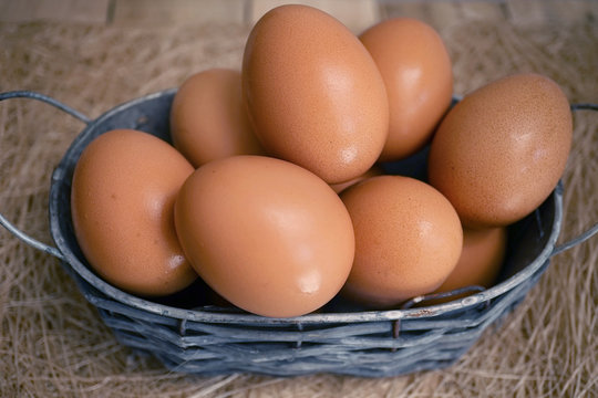 eggs in a basket on nest background
