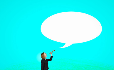 Woman speaking in horn