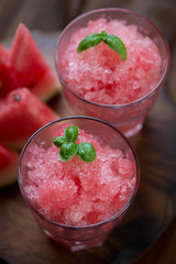 Close-up of watermelon granita, selective focus, shallow DOF