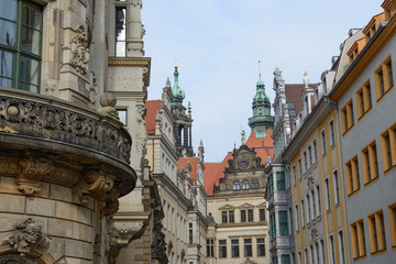 Fototapeta na wymiar Skyline of buildings on Schloss Street end, Dresden, Saxony, Ger