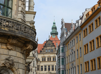 Fototapeta na wymiar Skyline of buildings on Schloss Street end, Dresden, Saxony, Ger