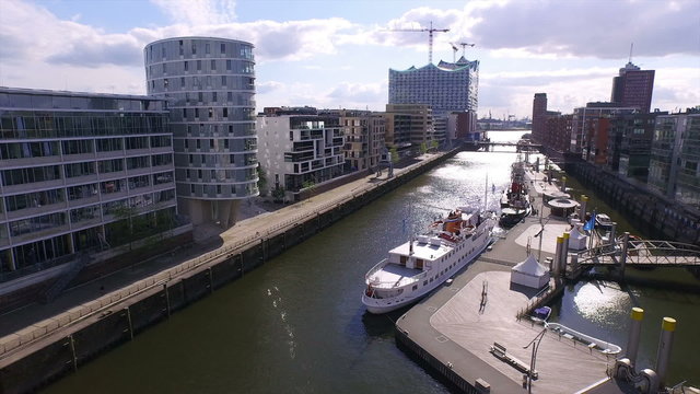 Traditionshafen in the Hafencity Hamburg with Elbphilharmonie