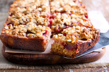 Oaty plum gingerbread slices on board