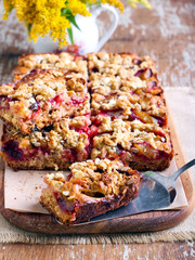 Oaty plum gingerbread slices on board