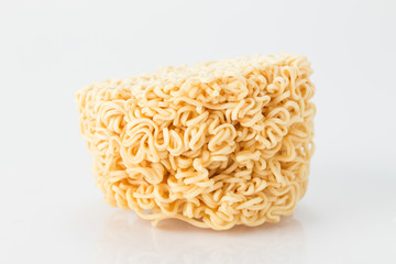 Dry noodles of the quick preparation on white background
