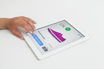 woman doing internet shopping on tablet computer.