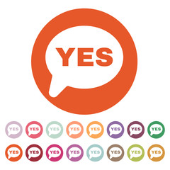 The YES speech bubble icon. Social network and web communicate symbol. Flat