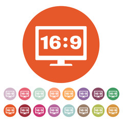 The aspect ratio 16:9 widescreen  icon. Tv and video symbol. Flat