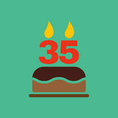 The birthday cake with candles in the form of number 35 icon. Birthday symbol. Flat