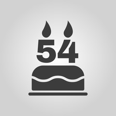 The birthday cake with candles in the form of number 54 icon. Birthday symbol. Flat