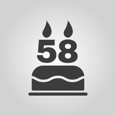 The birthday cake with candles in the form of number 58 icon. Birthday symbol. Flat