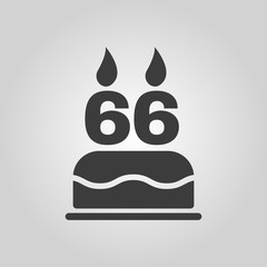 The birthday cake with candles in the form of number 66 icon. Birthday symbol. Flat