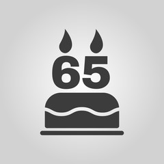 The birthday cake with candles in the form of number 65 icon. Birthday symbol. Flat