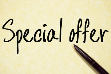 special offer text write on paper