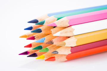 Colour pencils isolated on white background close up