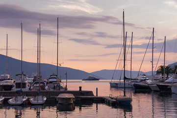 Port in Tivat city in the evening.  Montenegro