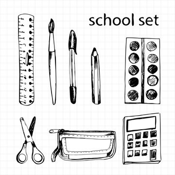 Set of different school items