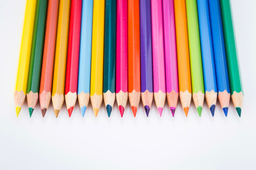 Colour pencils isolated on white background close up