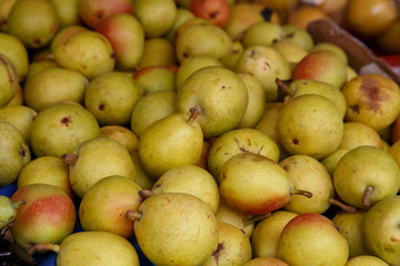 Green pears at a famers market