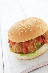 chicken burger plated meal