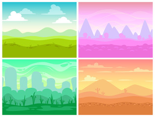 Set of seamless cartoon landscapes