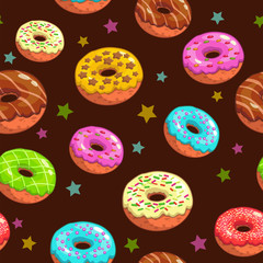 Seamless pattern with cute donuts and stars