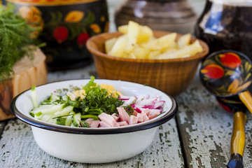 Russian kvass Cold Soup with Vegetables