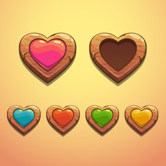 Set of cartoon wooden hearts