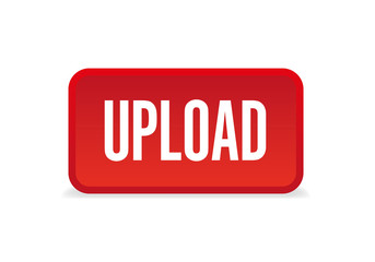 Upload red three-dimensional square button isolated on white background