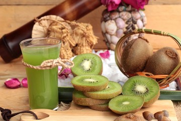 Kiwi fruit juicy green and kiwi juice delicious.