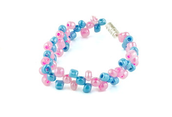 Pink with Blue Beaded Bracelets