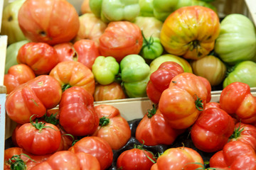 Red group of tomatoes with green insertion