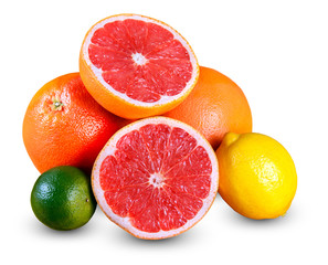 Fresh Grapefruit juicy slice. witch Green, Yellow Lime. isolated on white