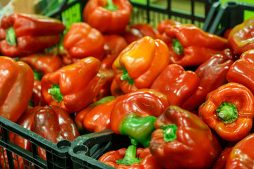 heap Of Ripe Big Red Peppers At A Street Market