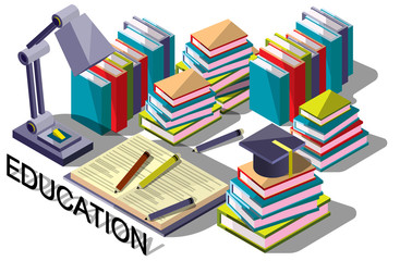 illustration of info graphic online education concept in isometric graphic
